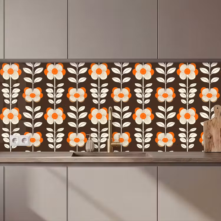 Keuken achterwand - Bloemen - Retro - Bruin — 1