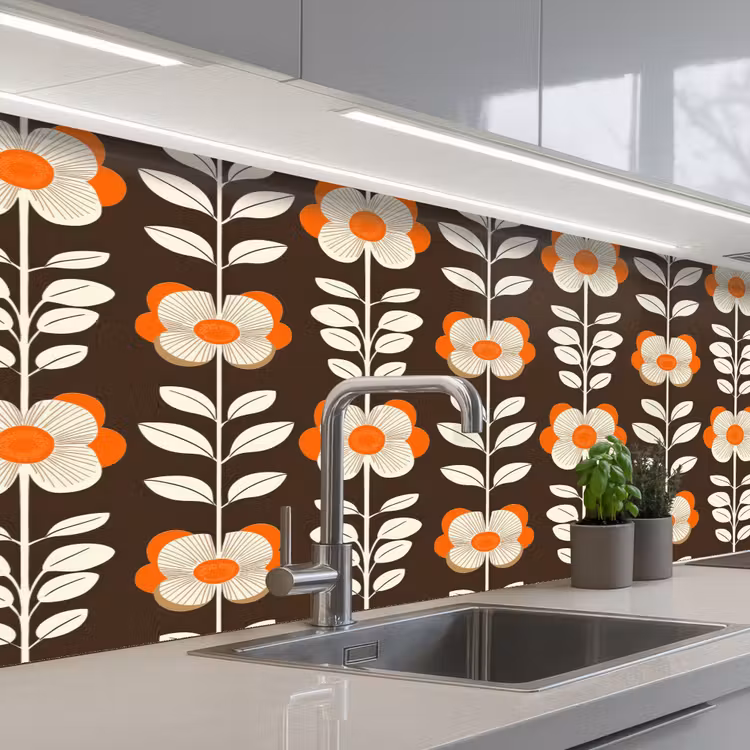 Keuken achterwand - Bloemen - Retro - Bruin — 2
