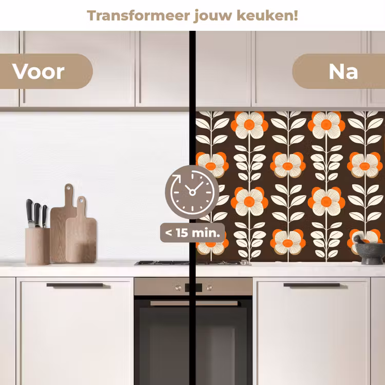 Keuken achterwand - Bloemen - Retro - Bruin — 3