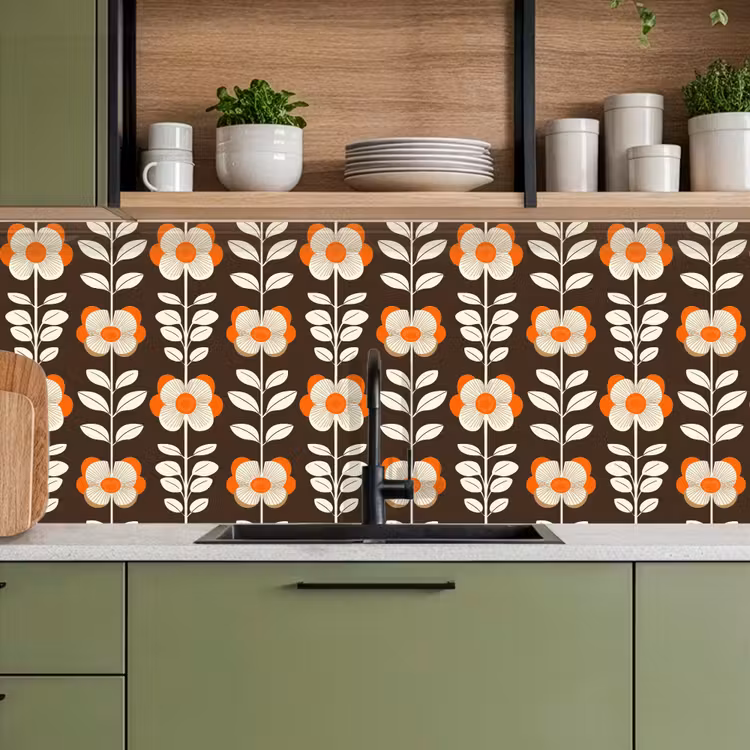 Keuken achterwand - Bloemen - Retro - Bruin — 8