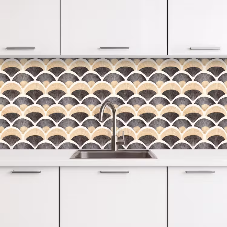 Keuken achterwand - Waaier - Patroon - Zwart - Beige — 4