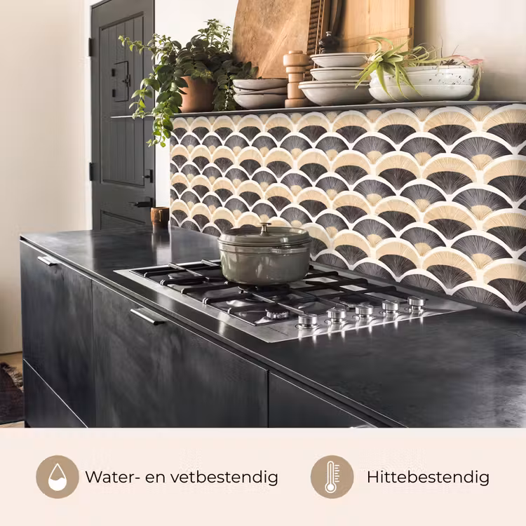 Keuken achterwand - Waaier - Patroon - Zwart - Beige — 5