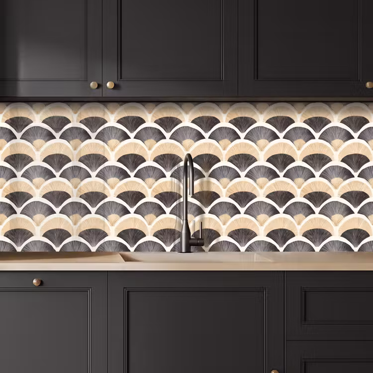 Keuken achterwand - Waaier - Patroon - Zwart - Beige — 6