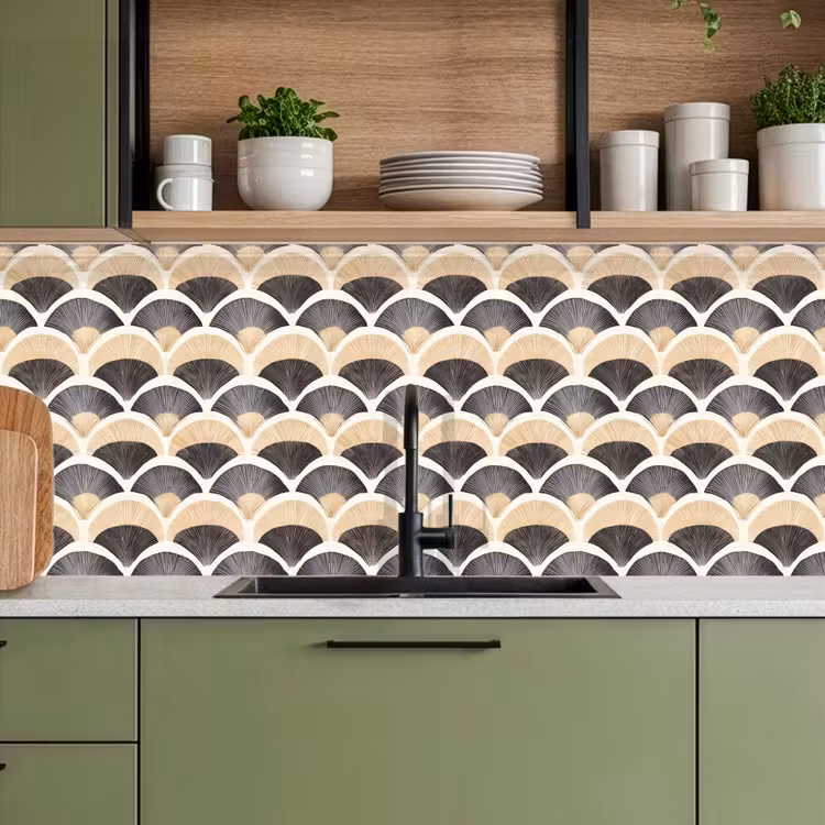 Keuken achterwand - Waaier - Patroon - Zwart - Beige — 8