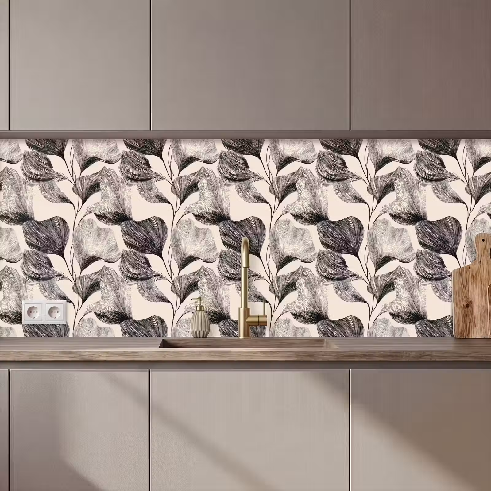 Keuken achterwand - Botanisch - Bladeren - Zwart — 1