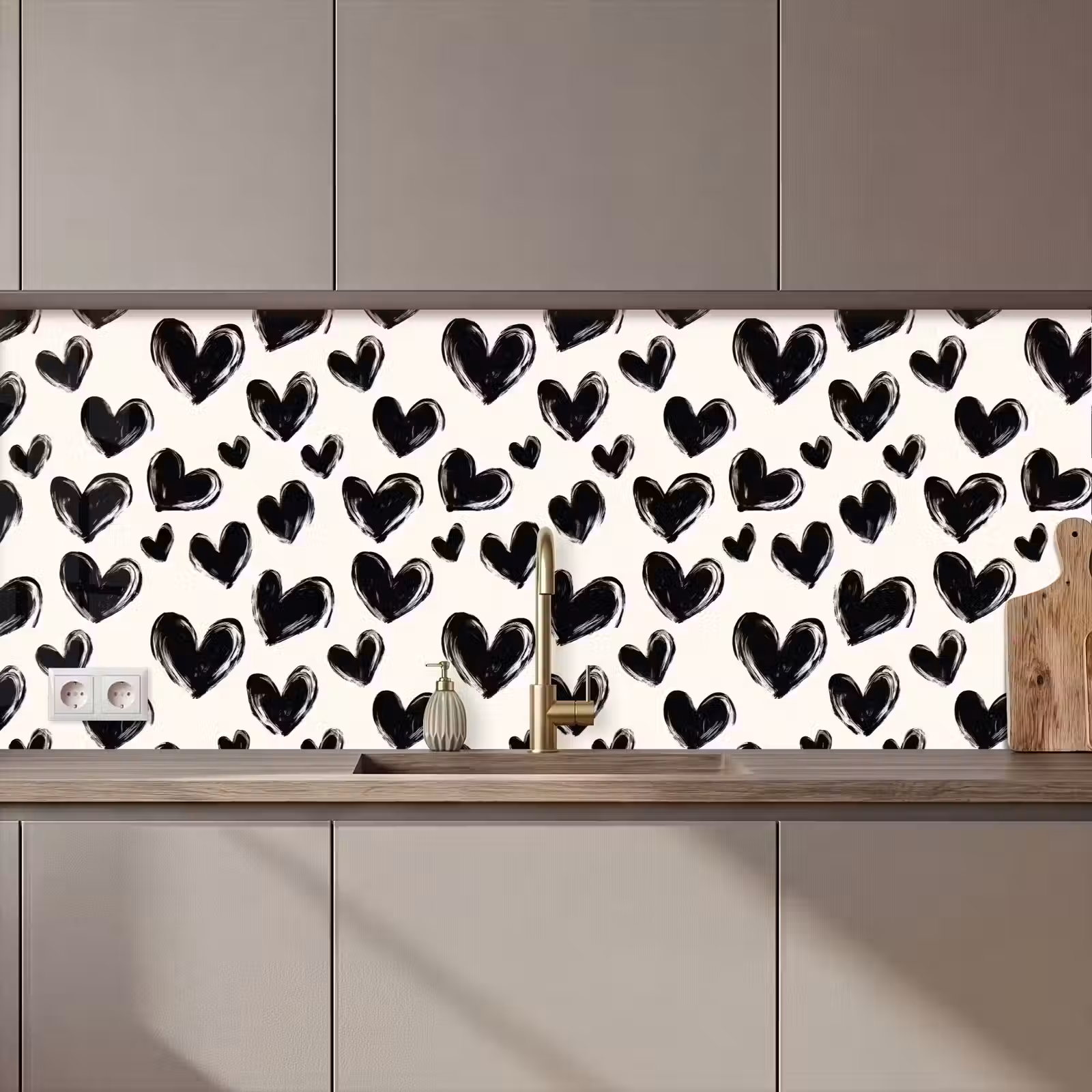 Keuken achterwand - Hartjes - Patroon - Zwart — 1