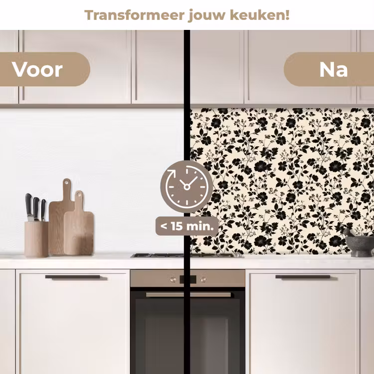 Keuken achterwand - Bloemen - Dessin - Zwart — 3