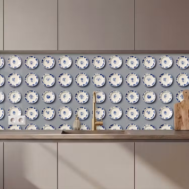 Keuken achterwand - Borden - Bloemen - Blauw - Wit — 1