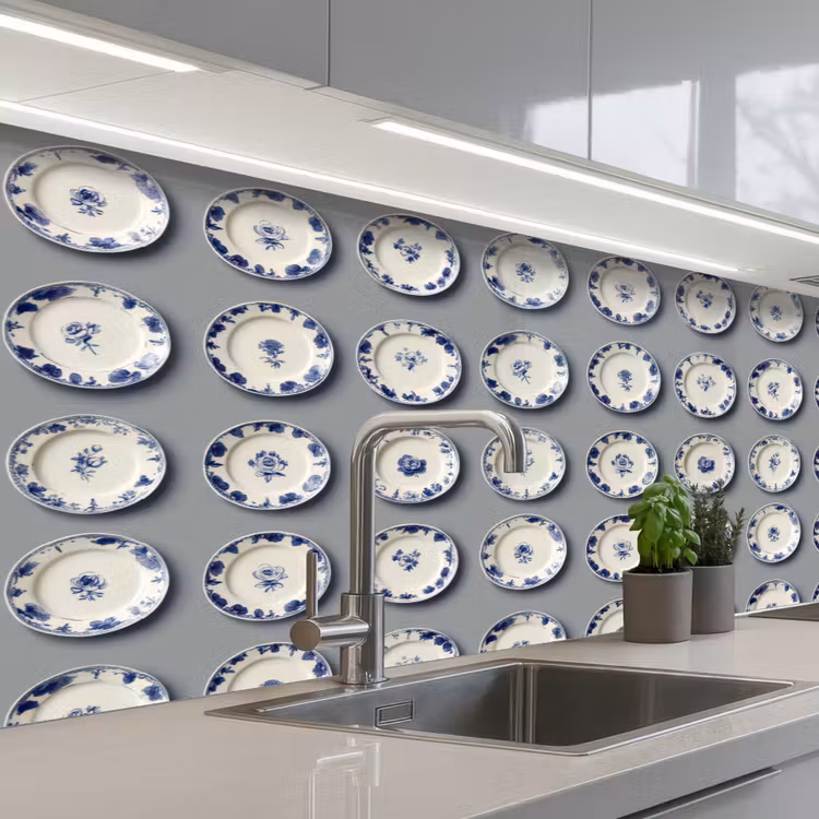 Keuken achterwand - Borden - Bloemen - Blauw - Wit — 2