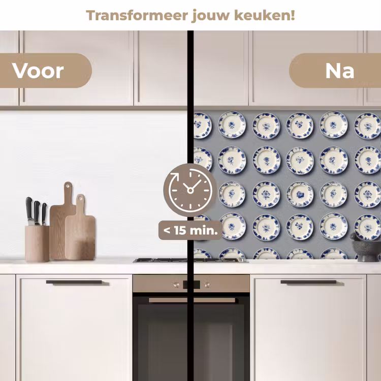 Keuken achterwand - Borden - Bloemen - Blauw - Wit — 3
