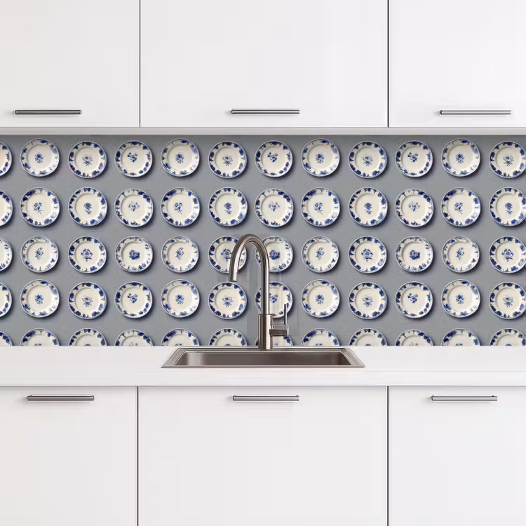 Keuken achterwand - Borden - Bloemen - Blauw - Wit — 4