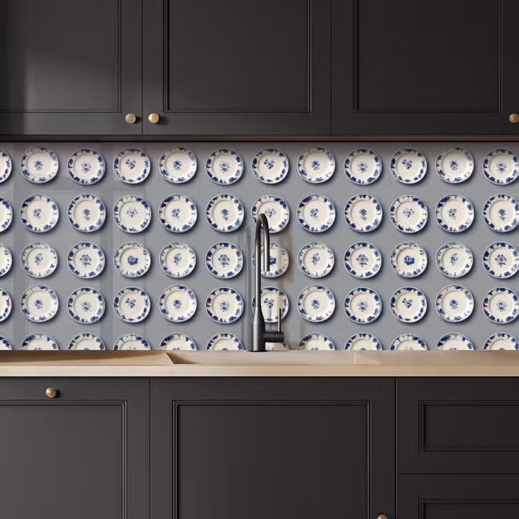 Keuken achterwand - Borden - Bloemen - Blauw - Wit — 6