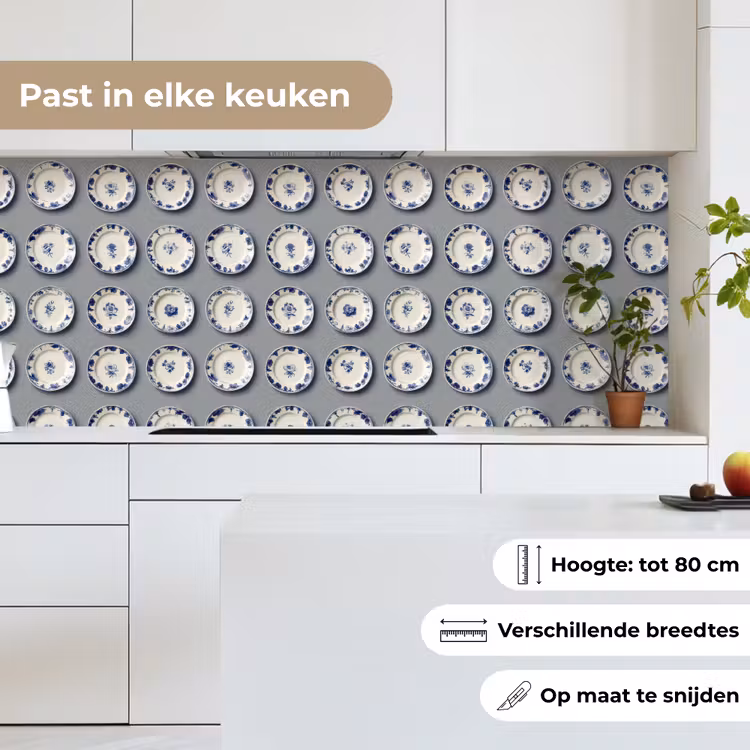Keuken achterwand - Borden - Bloemen - Blauw - Wit — 7