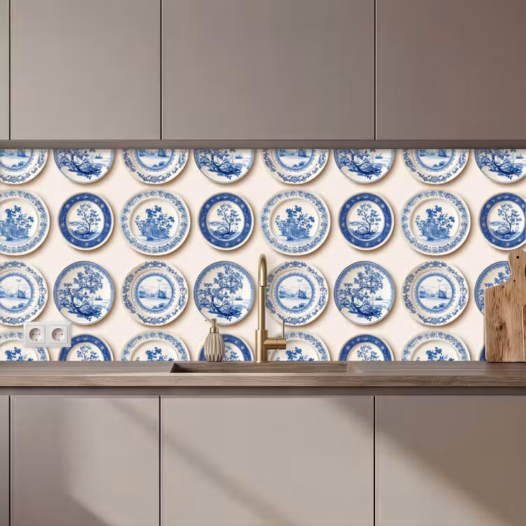 Keuken achterwand - Borden - Bomen - Planten - Blauw — 1