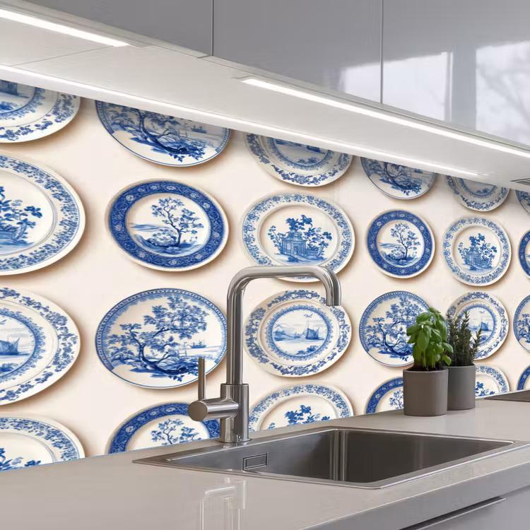 Keuken achterwand - Borden - Bomen - Planten - Blauw — 2