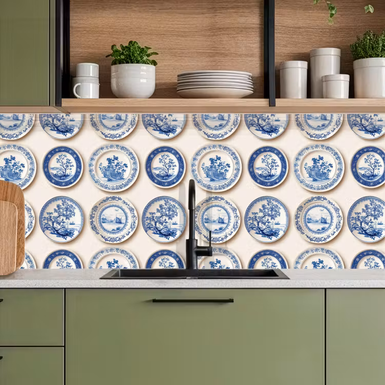 Keuken achterwand - Borden - Bomen - Planten - Blauw — 8