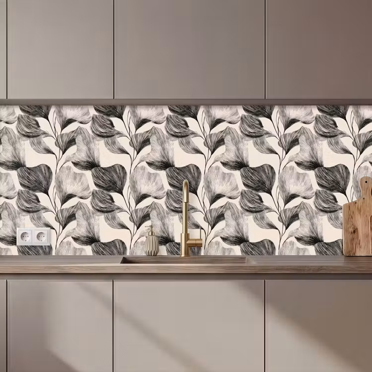 Keuken achterwand - Botanisch - Bladeren - Zwart — 1