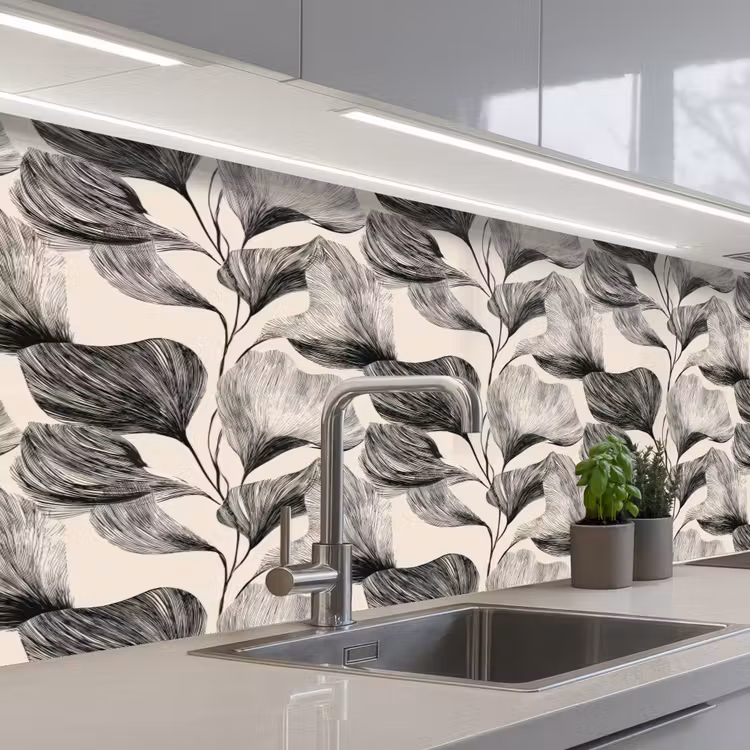Keuken achterwand - Botanisch - Bladeren - Zwart — 2