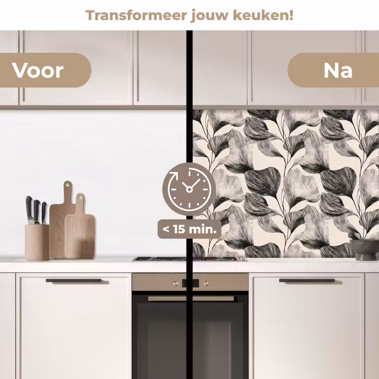 Keuken achterwand - Botanisch - Bladeren - Zwart — 3