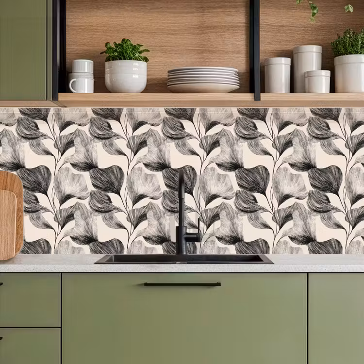 Keuken achterwand - Botanisch - Bladeren - Zwart — 8