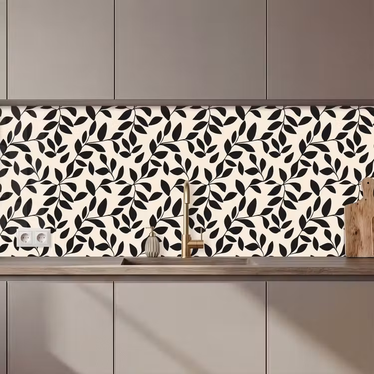 Keuken achterwand - Elegant - Patroon - Zwart - Beige — 1