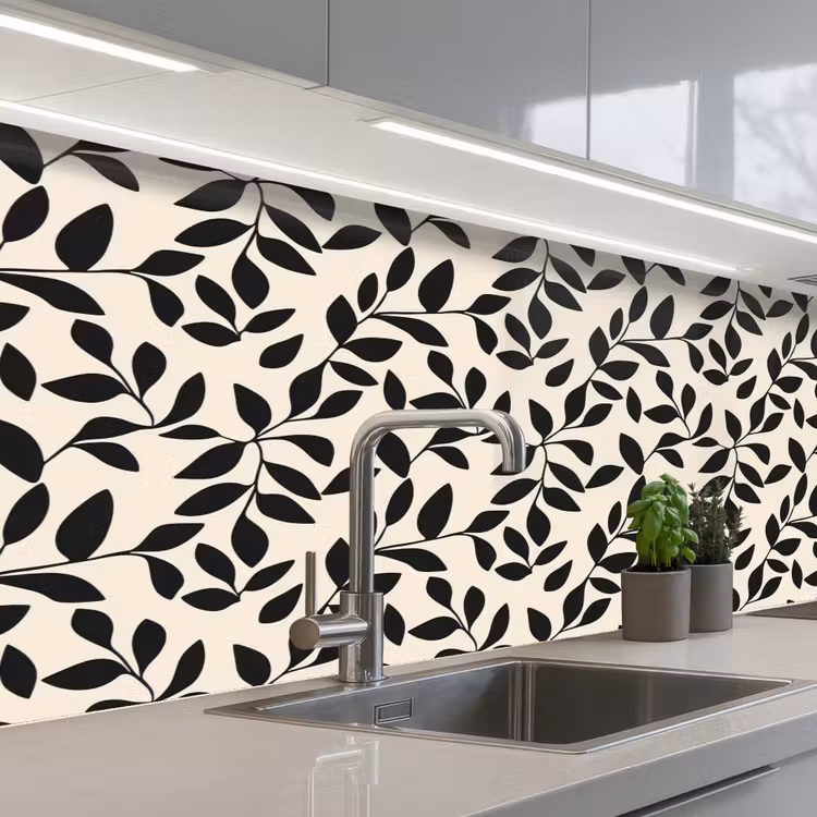 Keuken achterwand - Elegant - Patroon - Zwart - Beige — 2