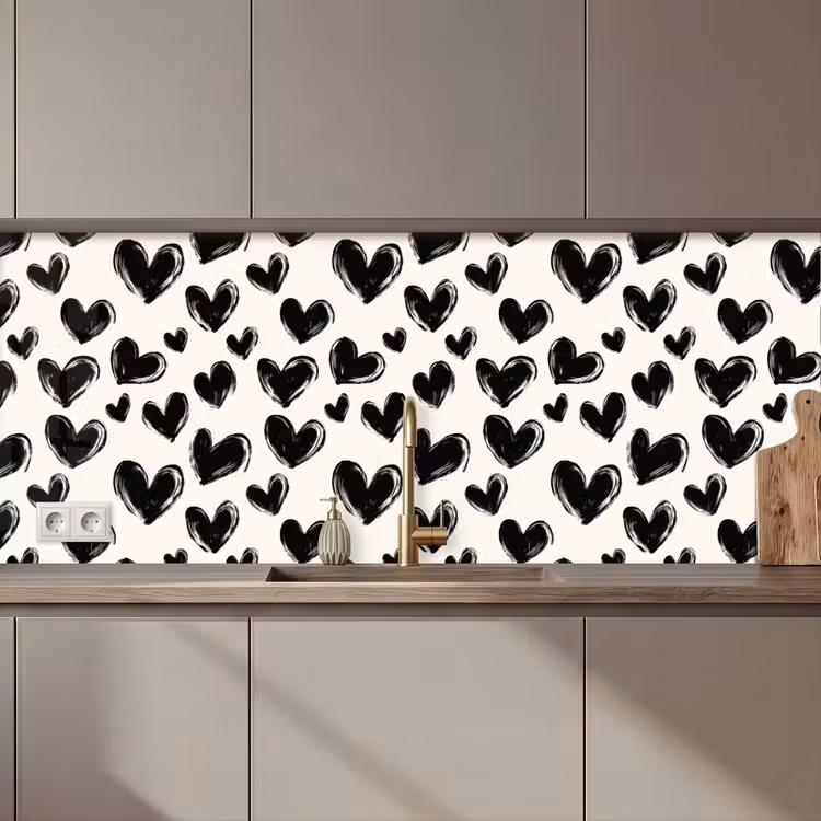Keuken achterwand - Hartjes - Patroon - Zwart — 1