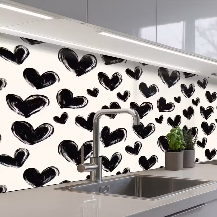 Keuken achterwand - Hartjes - Patroon - Zwart — 2