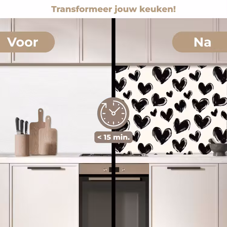 Keuken achterwand - Hartjes - Patroon - Zwart — 3