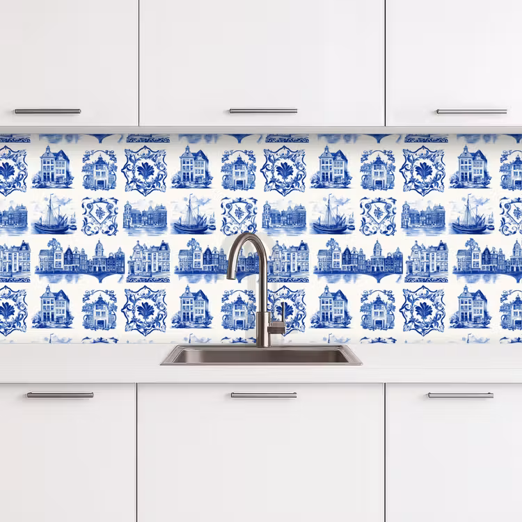 Keuken achterwand - Huizen - Schepen - Blauw — 4