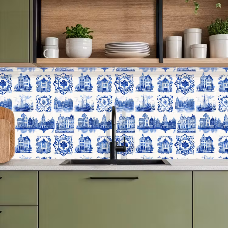 Keuken achterwand - Huizen - Schepen - Blauw — 8