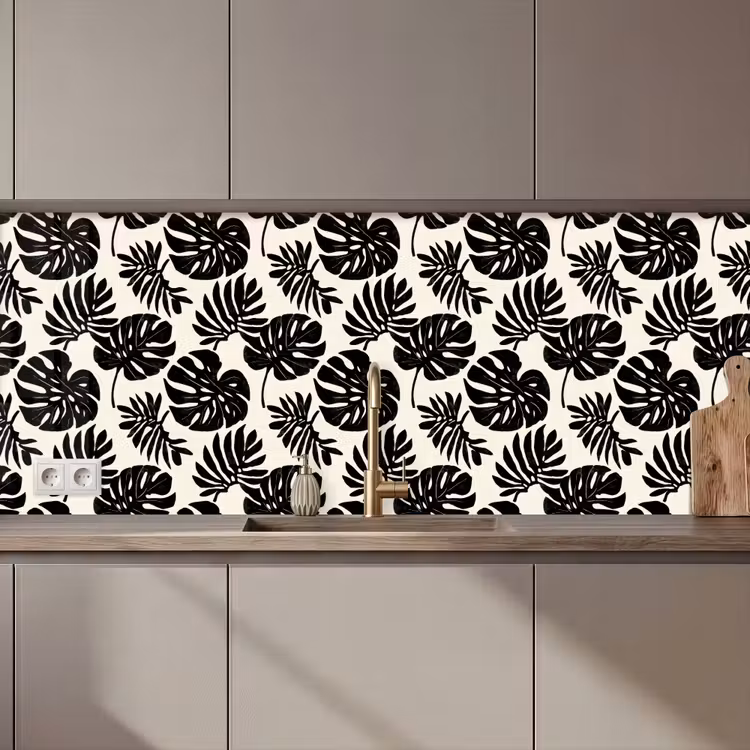 Keuken achterwand - Modern - Monstera - Zwart — 1