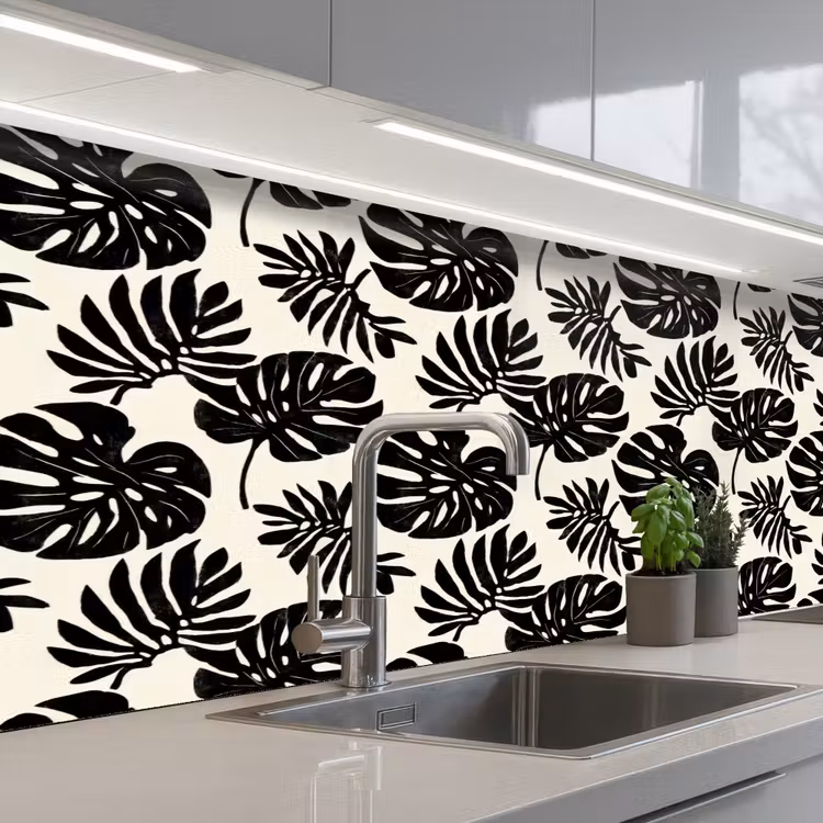 Keuken achterwand - Modern - Monstera - Zwart — 2