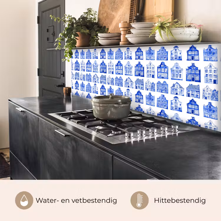 Keuken achterwand - Patroon - Huizen - Blauw — 5
