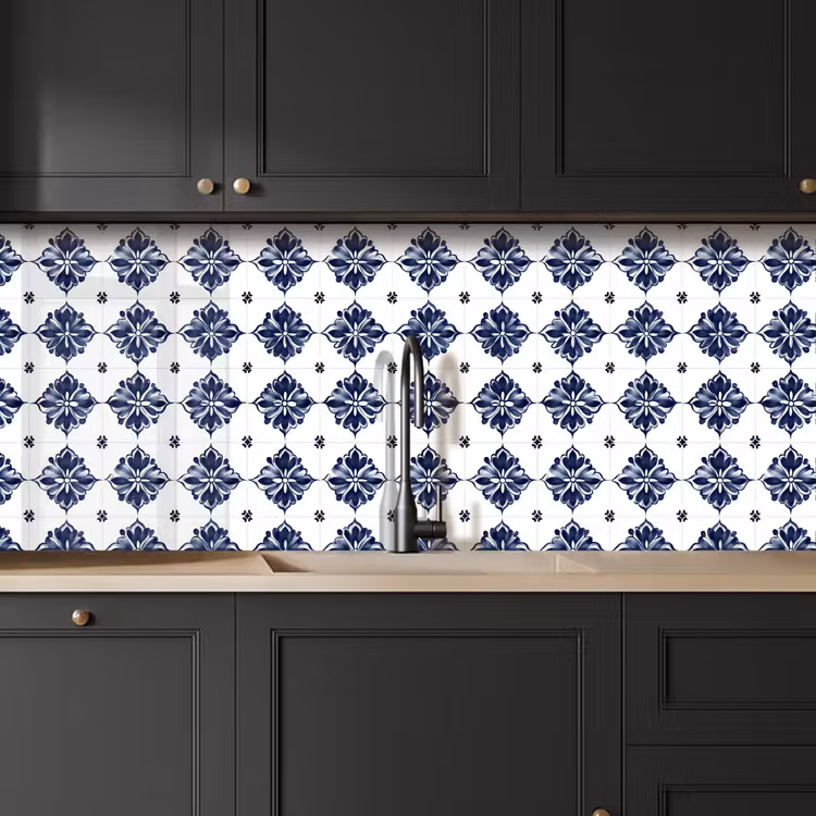 Keuken achterwand - Tegelmotief - Blauw - Wit - Bloem — 6