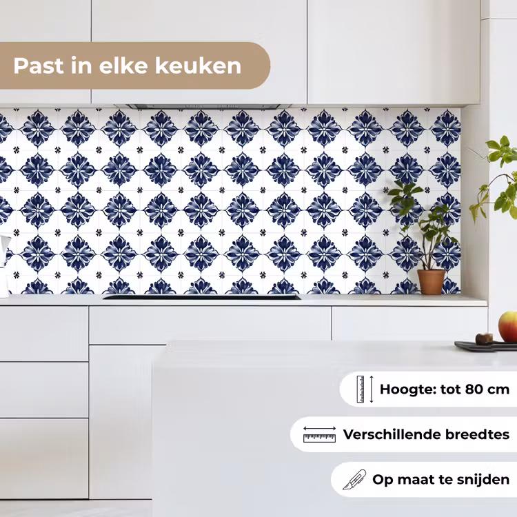 Keuken achterwand - Tegelmotief - Blauw - Wit - Bloem — 7