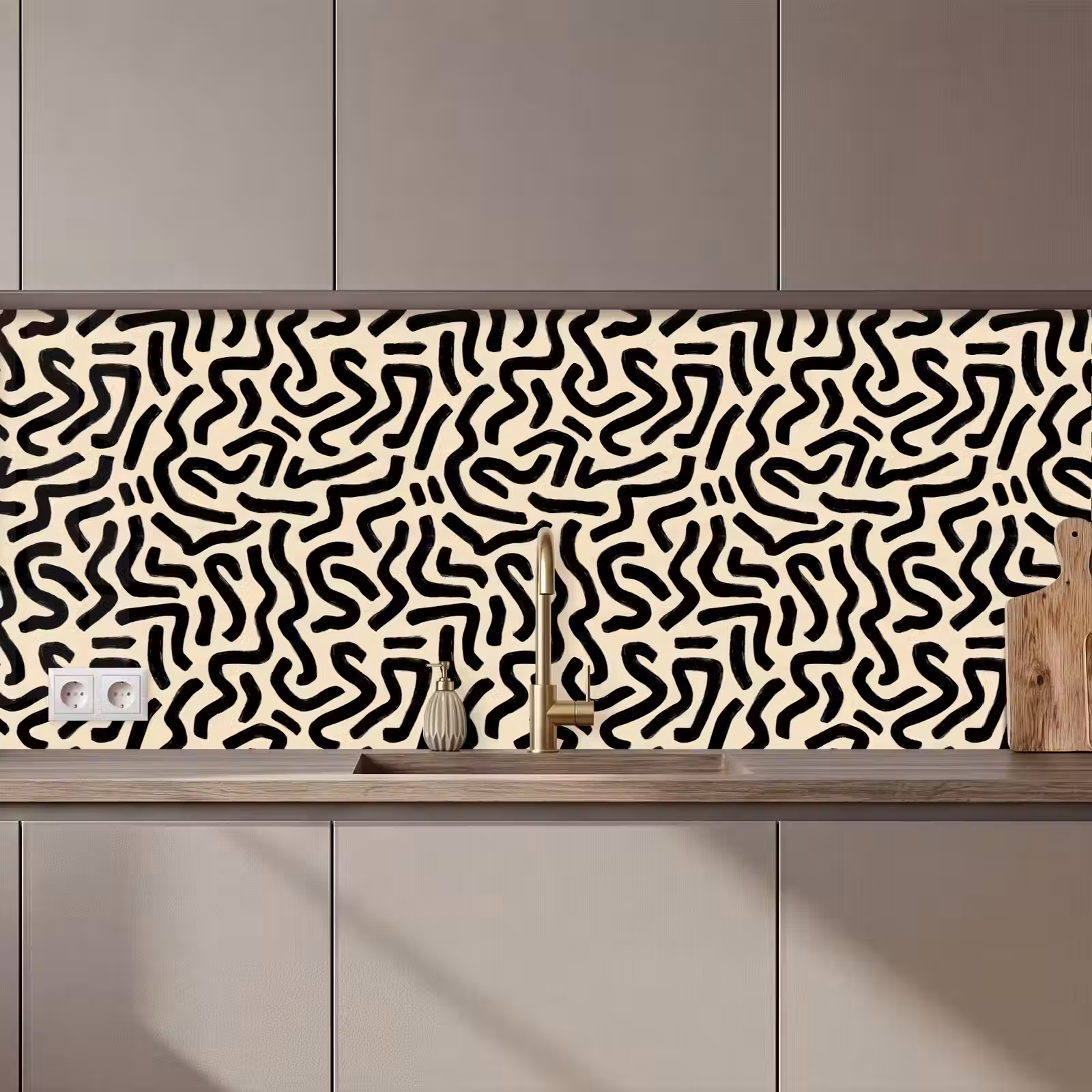 Keuken achterwand - Abstract - Lijnen - Zwart — 1