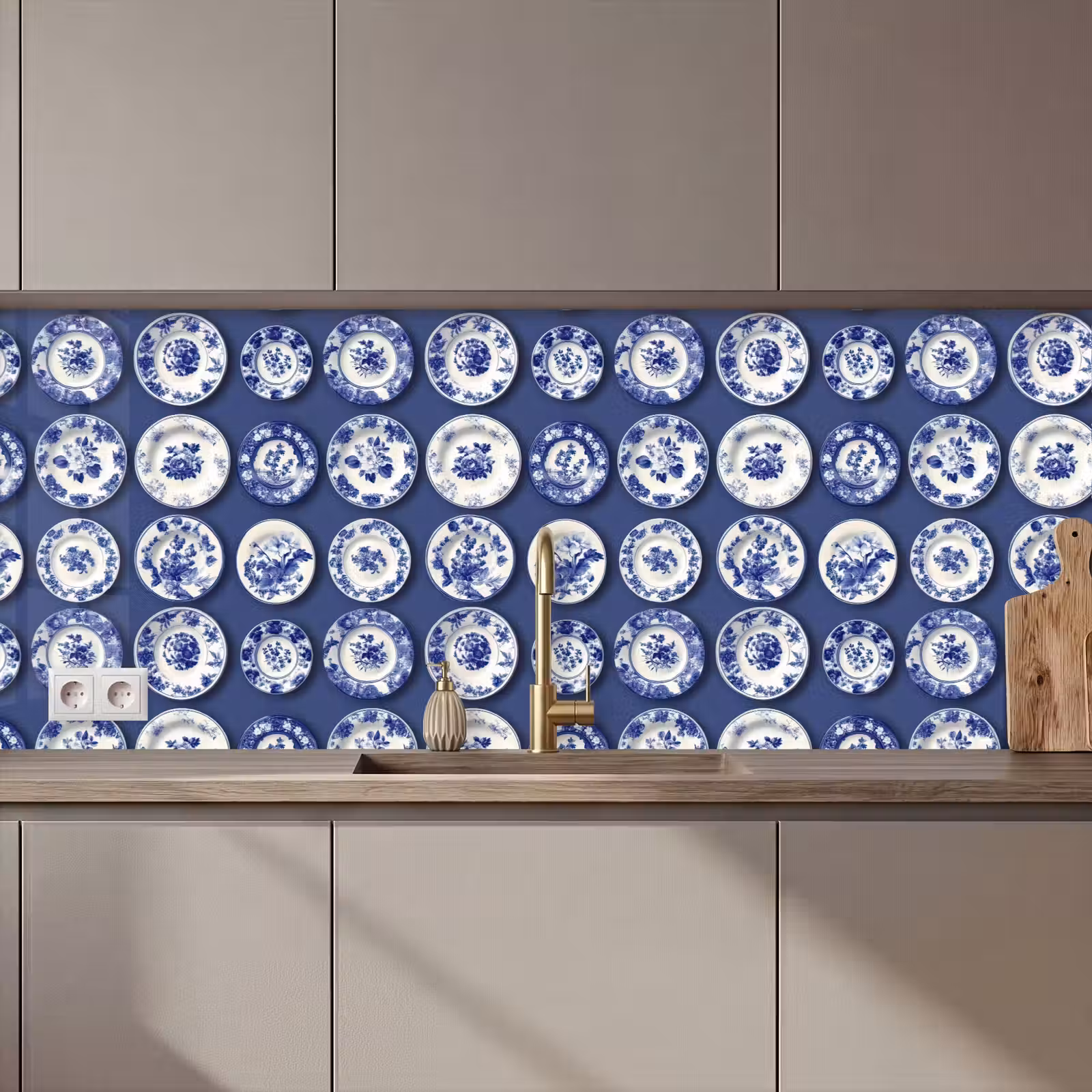 Keuken achterwand - Borden - Floraal - Blauw — 1