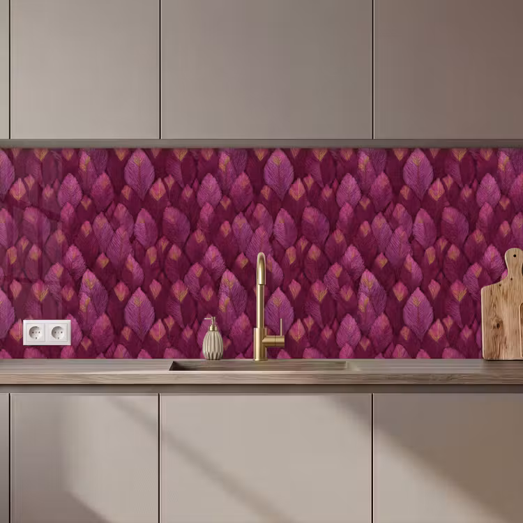 Keuken achterwand - Bladeren - Patroon - Burgundy — 1