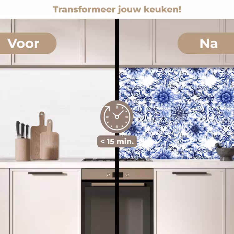 Keuken achterwand - Bloemen - Blauw - Patroon - Wit — 3