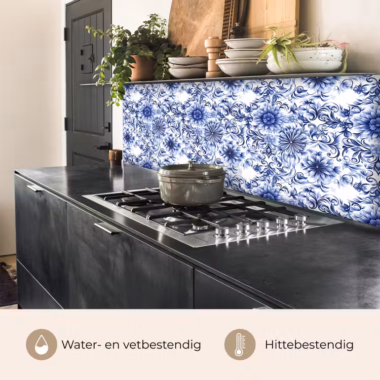Keuken achterwand - Bloemen - Blauw - Patroon - Wit — 5