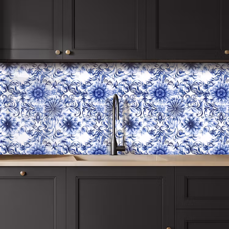 Keuken achterwand - Bloemen - Blauw - Patroon - Wit — 6