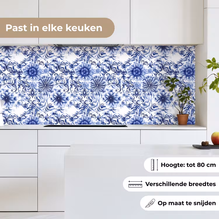 Keuken achterwand - Bloemen - Blauw - Patroon - Wit — 7