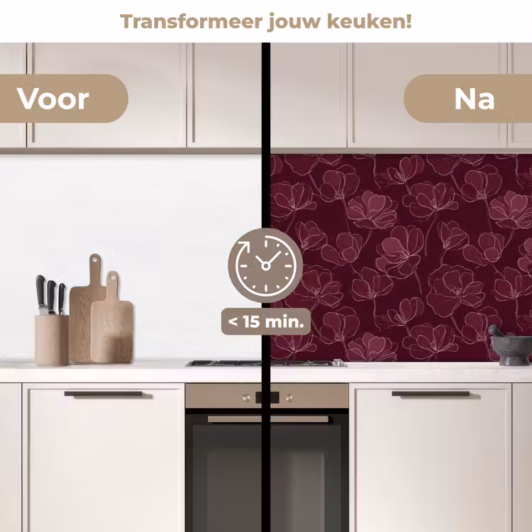 Keuken achterwand - Bloemen - Patroon - Bordeauxrood — 3