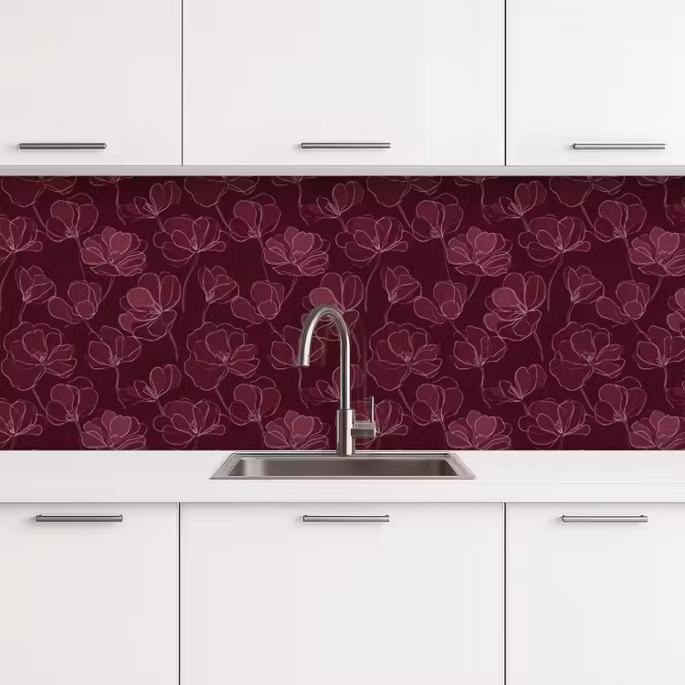 Keuken achterwand - Bloemen - Patroon - Bordeauxrood — 4