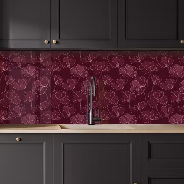 Keuken achterwand - Bloemen - Patroon - Bordeauxrood — 6
