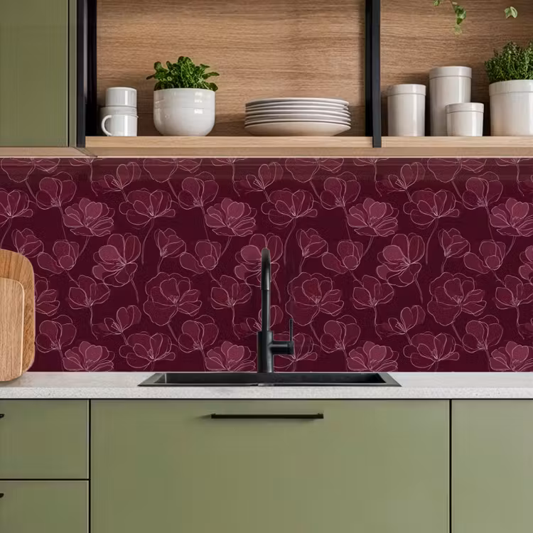 Keuken achterwand - Bloemen - Patroon - Bordeauxrood — 8