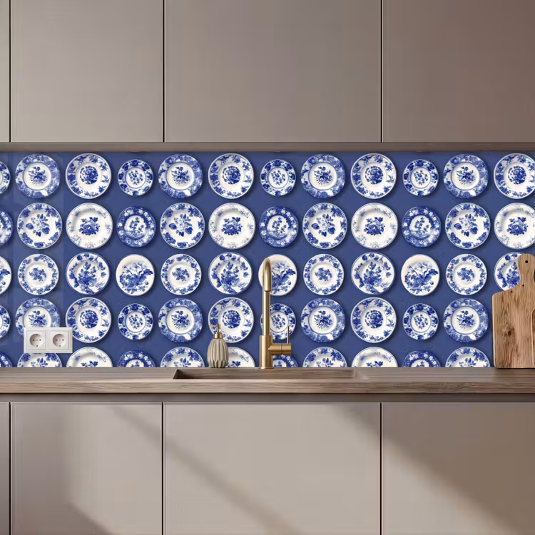 Keuken achterwand - Borden - Floraal - Blauw — 1