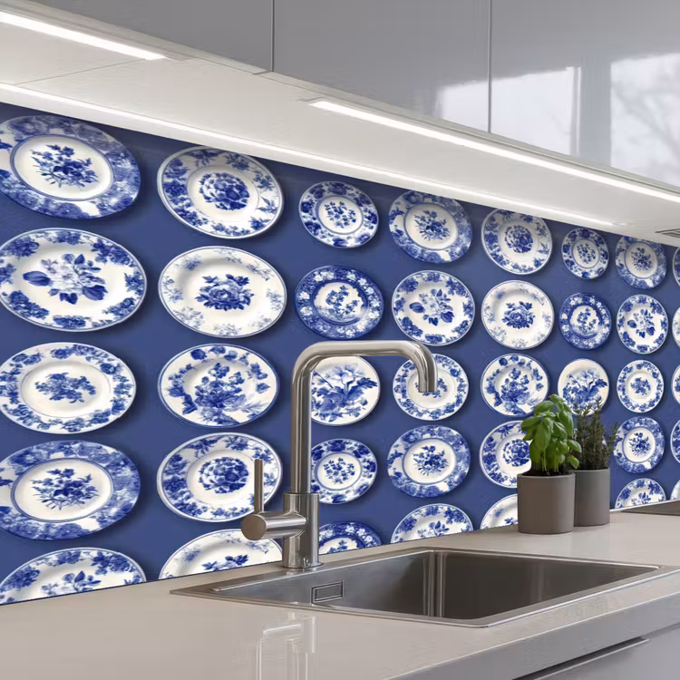 Keuken achterwand - Borden - Floraal - Blauw — 2