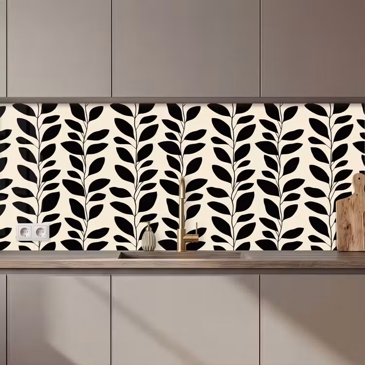 Keuken achterwand - Botanisch - Dessin - Zwart - Beige — 1
